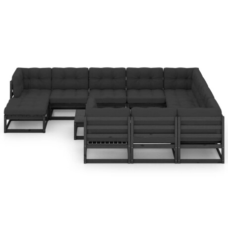 vidaXL 12-delige Loungeset met kussens massief grenenhout zwart afbeelding2 - 1