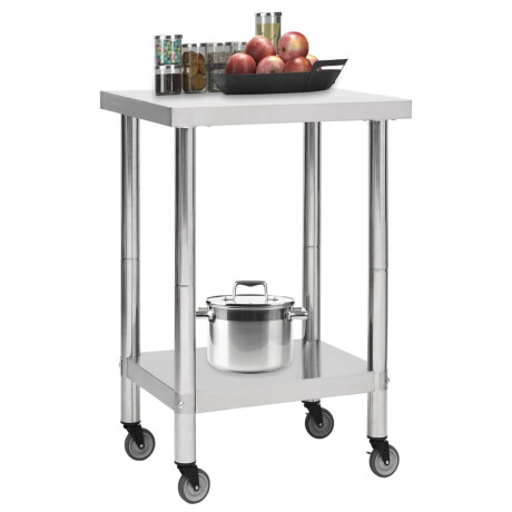 vidaXL Keukenwerktafel met wielen 60x60x85 cm roestvrij staal afbeelding2 - 1