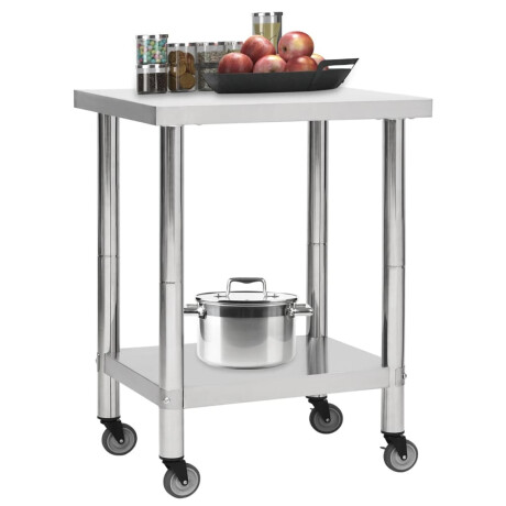 vidaXL Keukenwerktafel met wielen 80x30x85 cm roestvrij staal afbeelding2 - 1