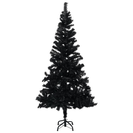 vidaXL Kunstkerstboom met verlichting en kerstballen 210 cm PVC zwart afbeelding2 - 1