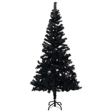 vidaXL Kunstkerstboom met verlichting en kerstballen 120 cm PVC zwart afbeelding2 - 1