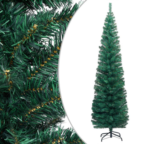 vidaXL Kunstkerstboom met verlichting standaard smal 180 cm PVC groen afbeelding2 - 1