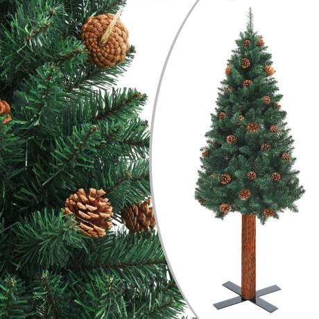 vidaXL Kerstboom met LED en hout en dennenappels smal 180 cm groen afbeelding2 - 1