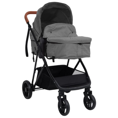 vidaXL Kinderwagen 2-in-1 staal lichtgrijs en zwart afbeelding2 - 1