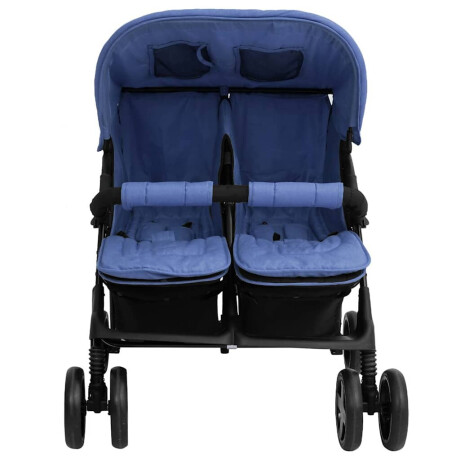 vidaXL Tweelingkinderwagen staal marineblauw afbeelding2 - 1
