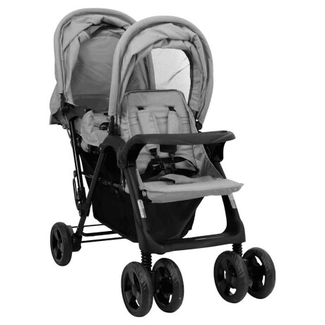 vidaXL Tweelingkinderwagen tandem staal lichtgrijs afbeelding2 - 1