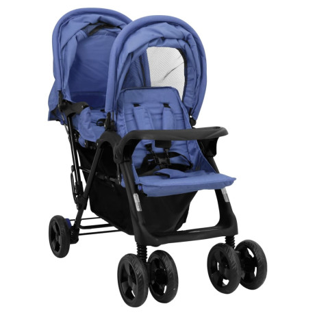 vidaXL Tweelingkinderwagen tandem staal marineblauw afbeelding2 - 1