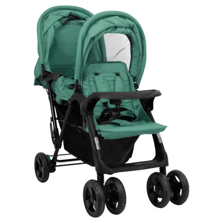 vidaXL Tweelingkinderwagen tandem staal groen afbeelding2 - 1