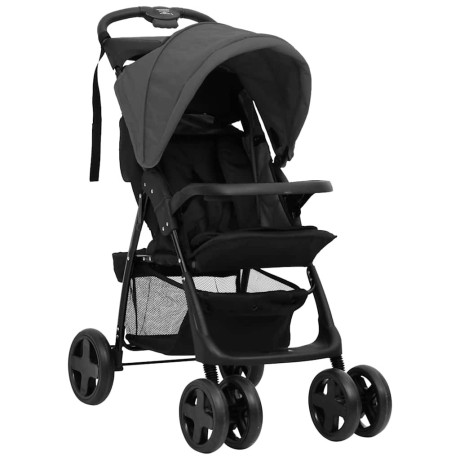 vidaXL Kinderwagen 2-in-1 staal donkergrijs en zwart afbeelding2 - 1