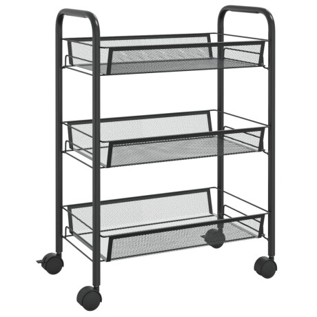 vidaXL Keukentrolley 3-laags 46x26x64 cm ijzer zwart afbeelding2 - 1