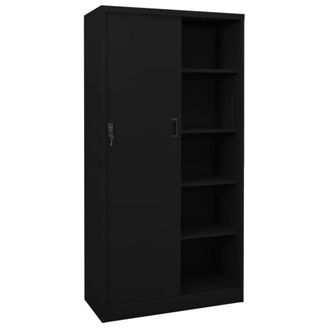 vidaXL Kantoorkast met schuifdeuren 90x40x180 cm staal zwart afbeelding2 - 1