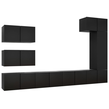vidaXL 8-delige Tv-meubelset bewerkt hout zwart afbeelding2 - 1