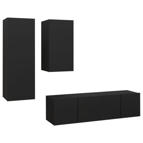 vidaXL 4-delige Tv-meubelset spaanplaat zwart afbeelding2 - 1