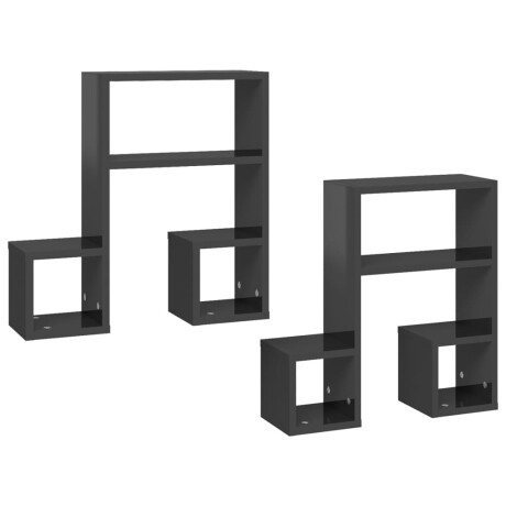 vidaXL Wandschappen 2 st 50x15x50 cm bewerkt hout hoogglans grijs afbeelding2 - 1