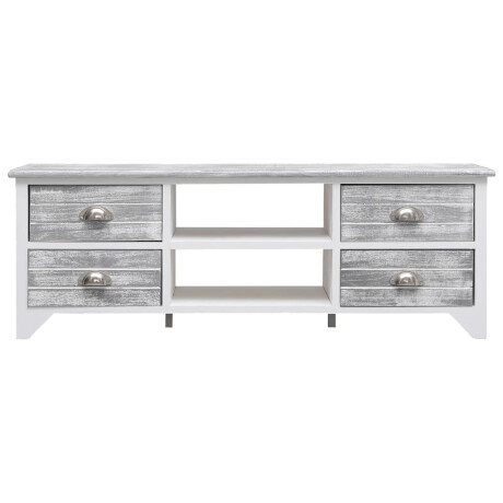 vidaXL Tv-meubel 108x30x40 cm massief paulowniahout wit en grijs afbeelding2 - 1
