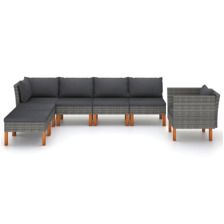 vidaXL 7-delige Loungeset poly rattan en eucalyptushout grijs afbeelding2 - 1