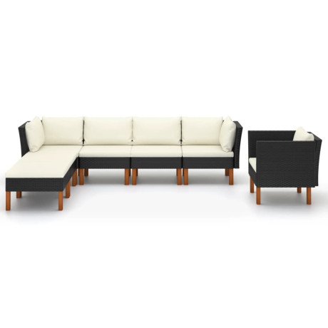 vidaXL 7-delige Loungeset poly rattan en eucalyptushout zwart afbeelding2 - 1