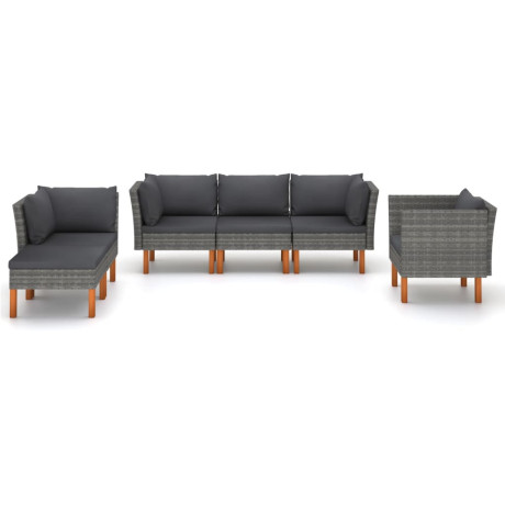 vidaXL 6-delige Loungeset poly rattan en eucalyptushout grijs afbeelding2 - 1