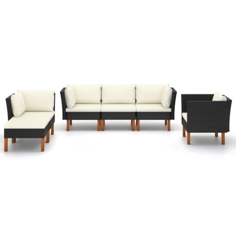vidaXL 6-delige Loungeset poly rattan en eucalyptushout zwart afbeelding2 - 1