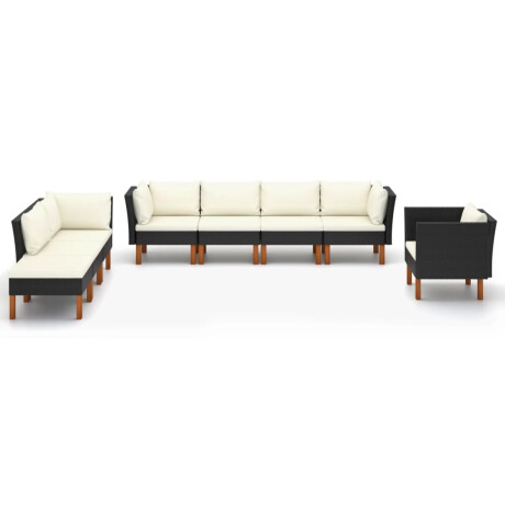 vidaXL 8-delige Loungeset poly rattan en eucalyptushout zwart afbeelding2 - 1
