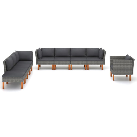 vidaXL 9-delige Loungeset poly rattan en eucalyptushout grijs afbeelding2 - 1