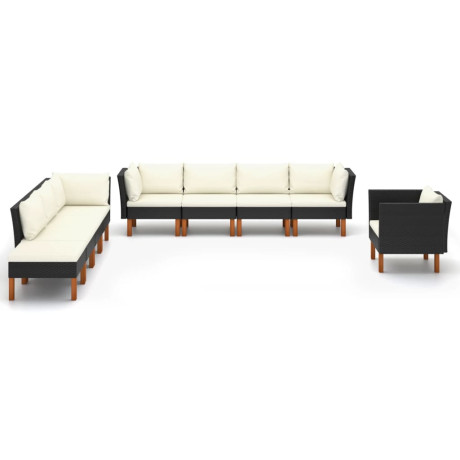 vidaXL 9-delige Loungeset poly rattan en eucalyptushout zwart afbeelding2 - 1