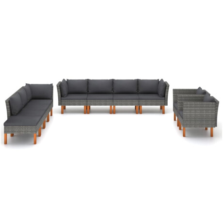 vidaXL 10-delige Loungeset poly rattan en eucalyptushout grijs afbeelding2 - 1