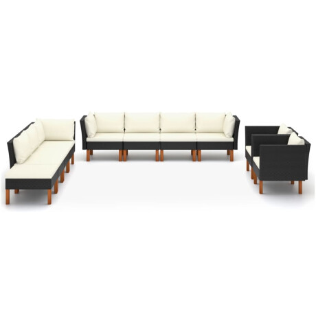 vidaXL 10-delige Loungeset poly rattan en eucalyptushout zwart afbeelding2 - 1
