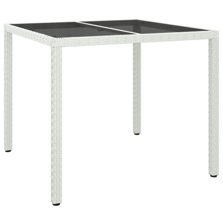 vidaXL Tuintafel 90x90x75 cm gehard glas en poly rattan wit afbeelding2 - 1