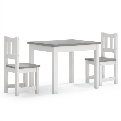 vidaXL 3-delige Kindertafel- en stoelenset MDF wit en grijs afbeelding2 - 1