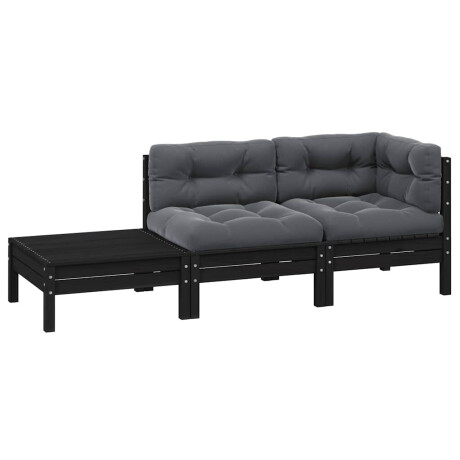 vidaXL 3-delige Loungeset met kussens massief grenenhout zwart afbeelding2 - 1