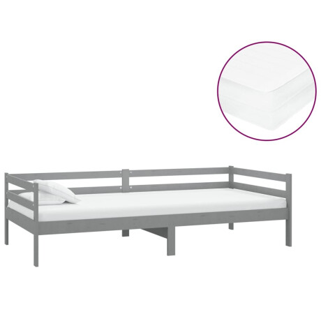 vidaXL Slaapbank met matras massief grenenhout grijs 90x200 cm afbeelding2 - 1