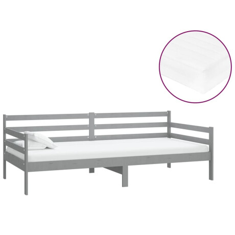 vidaXL Slaapbank met matras massief grenenhout grijs 90x200 cm afbeelding2 - 1