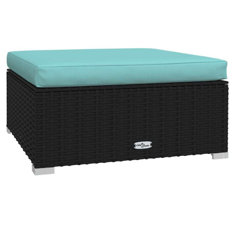 vidaXL Tuinvoetenbank met kussen 70x70x30 cm poly rattan zwart afbeelding2 - 1