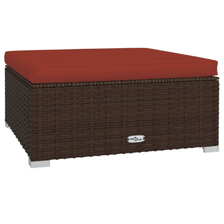 vidaXL Tuinvoetenbank met kussen 70x70x30 cm poly rattan bruin afbeelding2 - 1