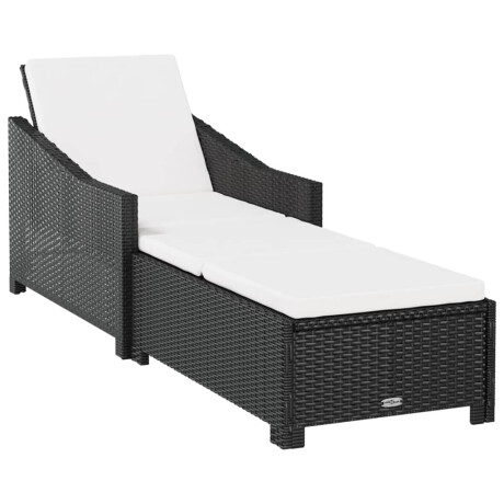 vidaXL Ligbed met crèmewit kussen poly rattan zwart afbeelding2 - 1
