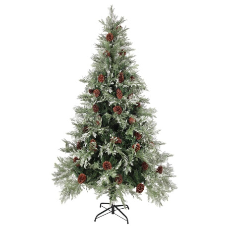 vidaXL Kerstboom met dennenappels 195 cm PVC en PE groen en wit afbeelding2 - 1