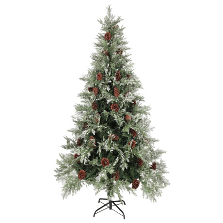 vidaXL Kerstboom met dennenappels 225 cm PVC en PE groen en wit afbeelding2 - 1