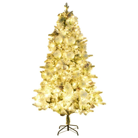 vidaXL Kerstboom met LED en dennenappels en sneeuw 225 cm PVC en PE afbeelding2 - 1