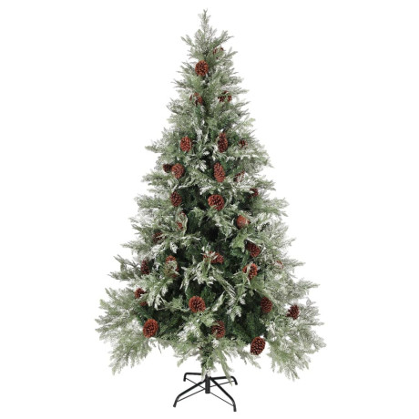 vidaXL Kerstboom met LED en dennenappels 195 cm PVC en PE groen en wit afbeelding2 - 1