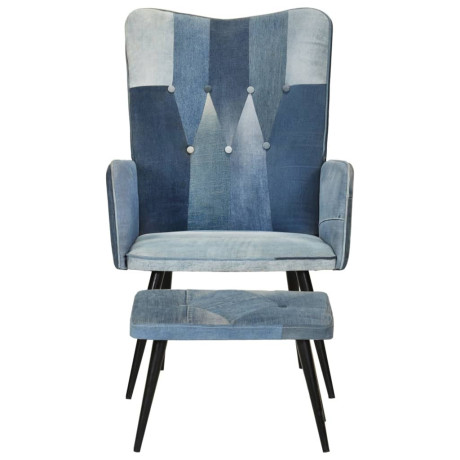 vidaXL Fauteuil met voetensteun patchwork canvas blauw denim afbeelding2 - 1