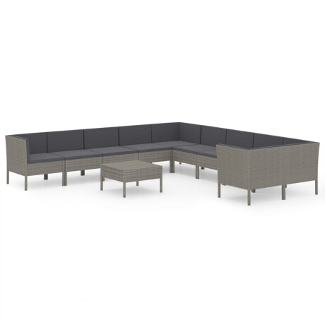 vidaXL 11-delige Loungeset met kussens poly rattan grijs afbeelding2 - 1