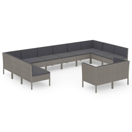 vidaXL 12-delige Loungeset met kussens poly rattan grijs afbeelding2 - 1