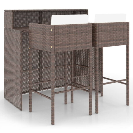 vidaXL 3-delige Tuinbarset met kussens poly rattan bruin afbeelding2 - 1
