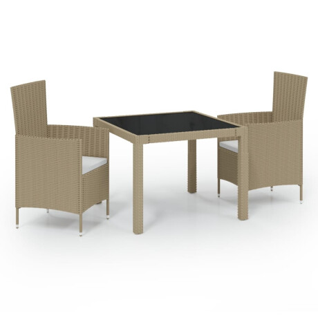 vidaXL 3-delige Tuinset met kussens poly rattan beige afbeelding2 - 1