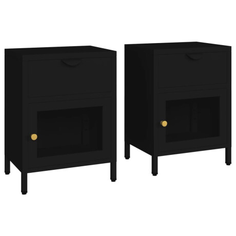 vidaXL Nachtkastjes 2 st 40x30x54,5 cm staal en glas zwart afbeelding2 - 1