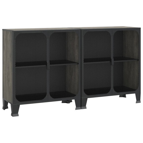 vidaXL Opbergkasten 2 st 72x36x82 cm metaal en MDF grijs afbeelding2 - 1
