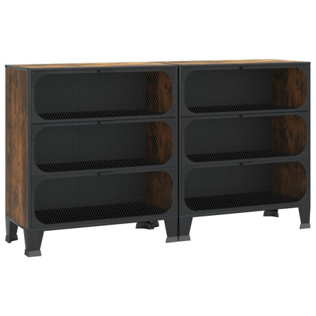 vidaXL Opbergkasten 2 st 72x36x82 cm metaal en MDF rustiek bruin afbeelding2 - 1