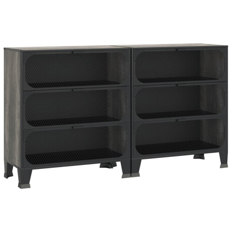 vidaXL Opbergkasten 2 st 72x36x82 cm metaal en MDF grijs afbeelding2 - 1