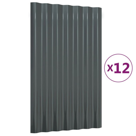 vidaXL Dakpanelen 12 st 60x36 cm gepoedercoat staal antracietkleurig afbeelding2 - 1